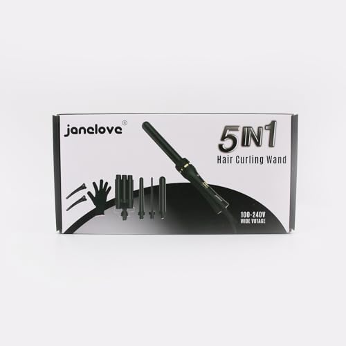 janelove Hair Curler 5 in 1 Curling Wand Set with 3 Barrel Hair Waver and 4 Interchangeable Ceramic Curling Iron 10-32mm for Long Medium Short Hair
