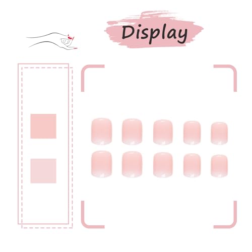 Ceboic 24Pcs Square False Nails Short, Pink Gradient French Tip Nude Press on Nails, Glossy Removable Glue on Nails with Glue Stickers, Acrylic Full Cover Stick on Nails for Women and Girls