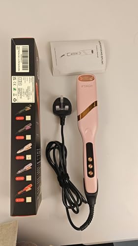 FTJKGH Hair Waver Hair Crimpers for Women - Hair Curler for Women and Girls Mermaid Wave Curling Iron Professional Crimping with 5 Heat Setting Anti-Scald Hair Care for Wide Deep Waves (Pink)