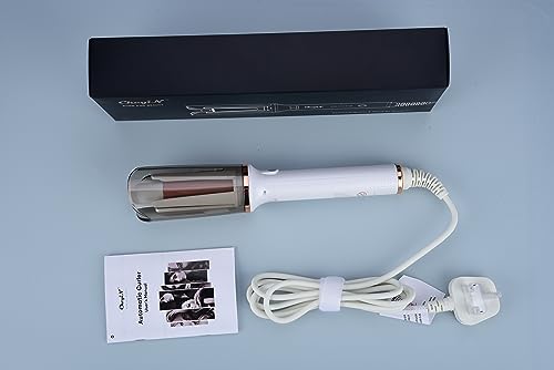 CkeyiN Automatic Hair Curler, 25mm Curling Tongs with 3-Speed Adjustable Temperature, Professional Anti-scalding Curling Iron for Long & Short Hair Styling, White, 1.0 Count