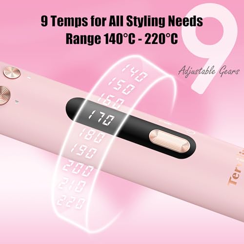 Terviiix Revolutionary Automatic Rotating Curling Iron - Professional Hair Curler for Long Hair, 25mm Ceramic Barrel with Infused Argan Oil & Keratin, 9 Heat Settings, Pink