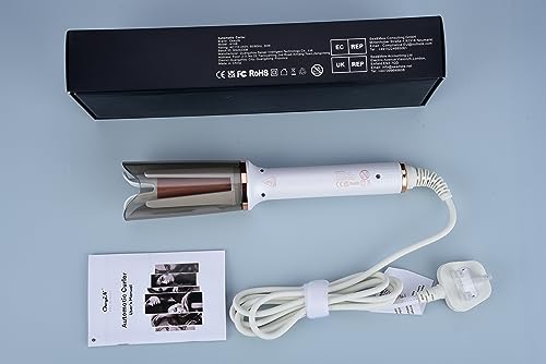 CkeyiN Automatic Hair Curler, 25mm Curling Tongs with 3-Speed Adjustable Temperature, Professional Anti-scalding Curling Iron for Long & Short Hair Styling, White, 1.0 Count