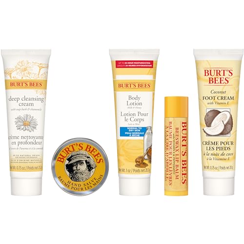 Burt's Bees Essential Gift Set, Lip Balm, Hand Salve, Body Lotion, Foot Cream & Face Cleanser, 5 Travel Size Products