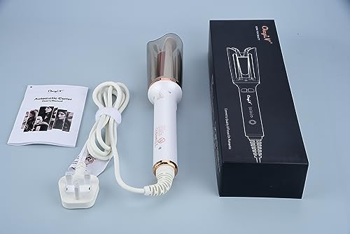 CkeyiN Automatic Hair Curler, 25mm Curling Tongs with 3-Speed Adjustable Temperature, Professional Anti-scalding Curling Iron for Long & Short Hair Styling, White, 1.0 Count