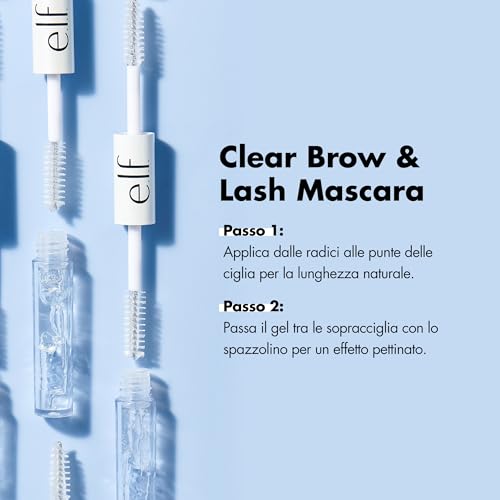 e.l.f. Clear Brow & Lash Mascara, Glossy, Shiny, Lightweight, Easy To Use, Conditions Hairs, Gives Brows Soft Flexible Hold, Compact, All-Day Wear 2.5ml, crystal (clear)