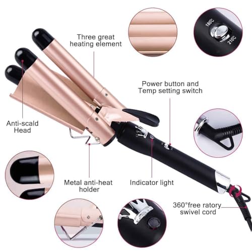 3 Barrel Curling Iron, 25mm Hair Curler Hair Waver Wand Adjustable Temperature with 2 Temperature Control for Long or Short Hair Styling, Curling Iron Large Wave Ceramic Wide Hair Crimpers