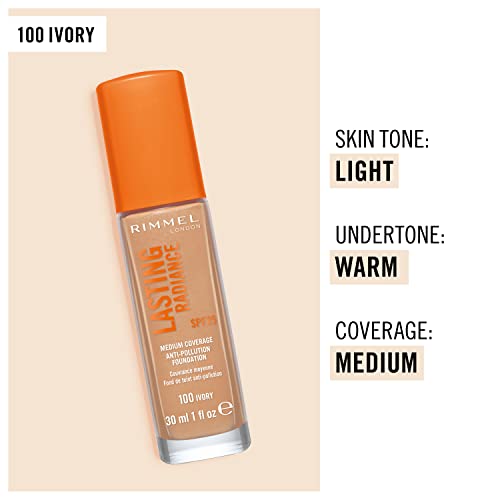 Rimmel Lasting Radiance Foundation - 100 Ivory, 30 ml