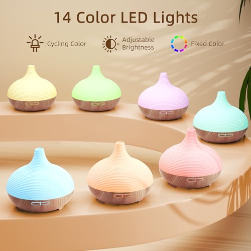 ASAKUKI Essential Oil Diffusers, 300ML Diffusers for Home, Ultrasonic Aromatherapy Diffuser with Auto Shut Off, 4 Timing Set, 7 LED Lights for Home Office Sleep