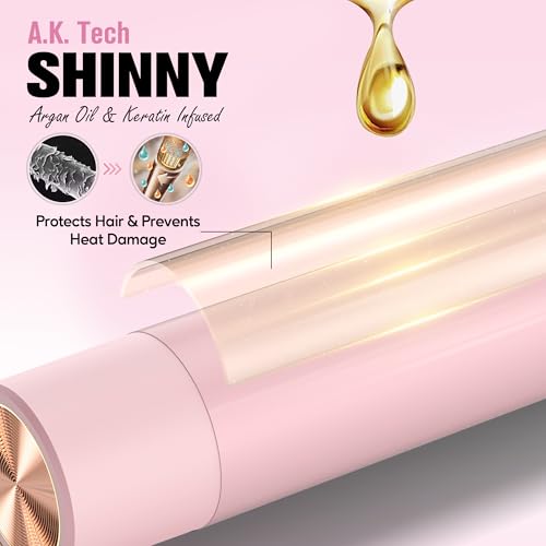 Terviiix Revolutionary Automatic Rotating Curling Iron - Professional Hair Curler for Long Hair, 25mm Ceramic Barrel with Infused Argan Oil & Keratin, 9 Heat Settings, Pink