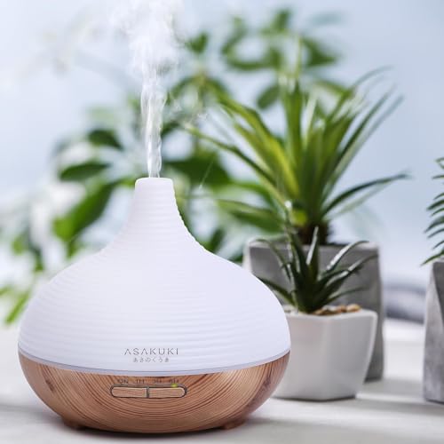 ASAKUKI Essential Oil Diffusers, 300ML Diffusers for Home, Ultrasonic Aromatherapy Diffuser with Auto Shut Off, 4 Timing Set, 7 LED Lights for Home Office Sleep