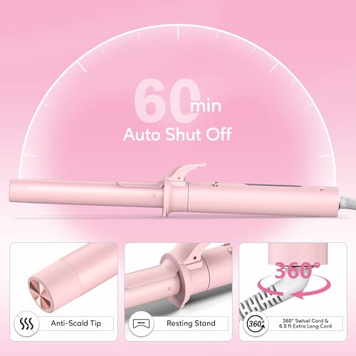 Terviiix Revolutionary Automatic Rotating Curling Iron - Professional Hair Curler for Long Hair, 25mm Ceramic Barrel with Infused Argan Oil & Keratin, 9 Heat Settings, Pink