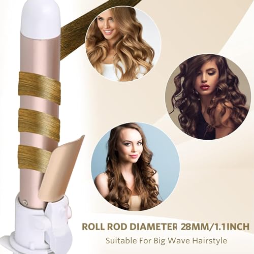 Automatic Rotating Hair Curler, 28mm Curling Tongs Fast Heating Ceramic Barrel Adjustable Temperature 100-220℃ Timer with LCD Display, Auto Off
