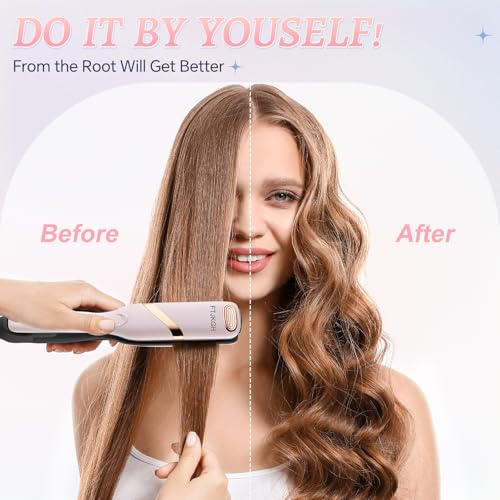 FTJKGH Hair Waver Hair Crimpers for Women - Hair Curler for Women and Girls Mermaid Wave Curling Iron Professional Crimping with 5 Heat Setting Anti-Scald Hair Care for Wide Deep Waves (Pink)