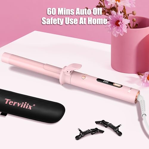Terviiix Revolutionary Automatic Rotating Curling Iron - Professional Hair Curler for Long Hair, 25mm Ceramic Barrel with Infused Argan Oil & Keratin, 9 Heat Settings, Pink