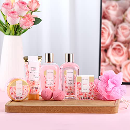 Spa Luxetique Spa Gift Set, Pamper Gifts for Women, 8pcs Rose Bath Gift Set with Body Lotion, Body Butter, Bath Bombs, Bath Gift Sets for Women, Mothers Day Christmas Gifts, Birthday Gifts for Women