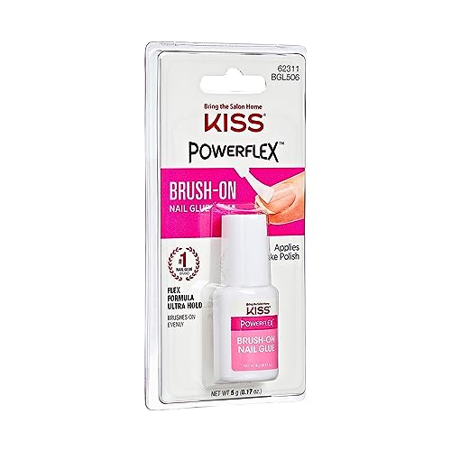 KISS Powerflex Brush-On Nail Glue, Flex Formula for Ultra Hold of False Nails, Instantly Repairs Breaks and Tears