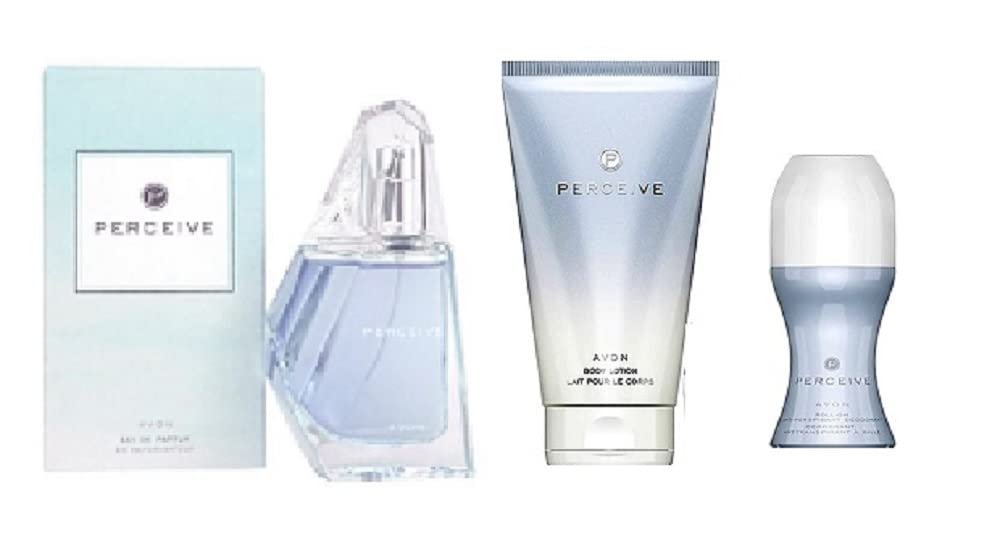 Perceive EDP, Body Lotion & Roll-On Set with Cosmetics Bag by Avon