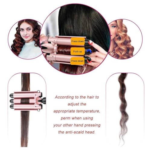 3 Barrel Curling Iron, 25mm Hair Curler Hair Waver Wand Adjustable Temperature with 2 Temperature Control for Long or Short Hair Styling, Curling Iron Large Wave Ceramic Wide Hair Crimpers