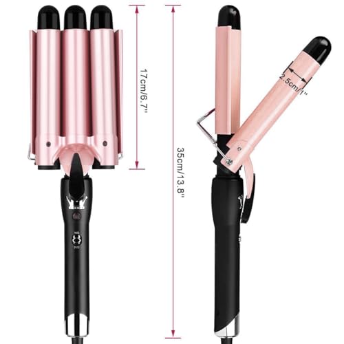 3 Barrel Curling Iron, 25mm Hair Curler Hair Waver Wand Adjustable Temperature with 2 Temperature Control for Long or Short Hair Styling, Curling Iron Large Wave Ceramic Wide Hair Crimpers