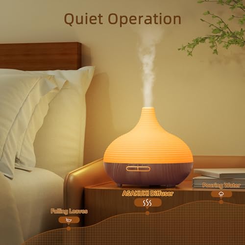 ASAKUKI Essential Oil Diffusers, 300ML Diffusers for Home, Ultrasonic Aromatherapy Diffuser with Auto Shut Off, 4 Timing Set, 7 LED Lights for Home Office Sleep