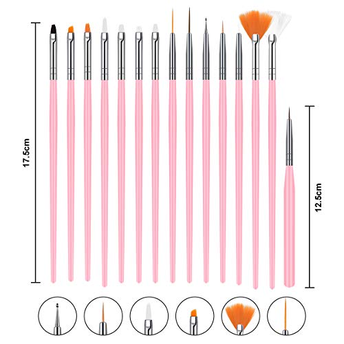 URAQT Nail Art Brushes Set, 15pcs Acrylic Nail Brush Painting Pen and 5pcs Nail Dotting Tools, Nail Pen Designer Nail Art Painting Kit for Diy & Professional Use