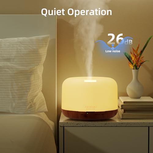 ASAKUKI Essential Oil Diffuser 500ML, Diffusers for Home with Remote Control, 5 in 1 Ultrasonic Aromatherapy Diffuser with Auto Shut Off, 4 Timing Set, 7 LED Lights for Home Office Sleep