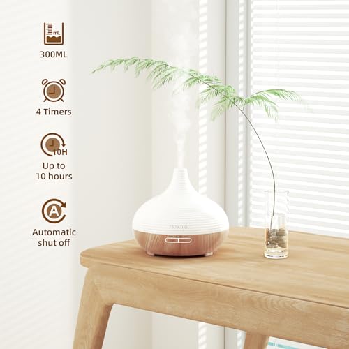 ASAKUKI Essential Oil Diffusers, 300ML Diffusers for Home, Ultrasonic Aromatherapy Diffuser with Auto Shut Off, 4 Timing Set, 7 LED Lights for Home Office Sleep