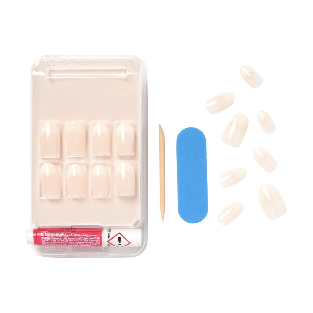 KISS Salon Acrylic French Nude Collection, Graceful, Medium Length Nude Fake Nails, Includes 28 False Nails, Nail Glue, Nail File, and Manicure Stick (Packing May Vary)