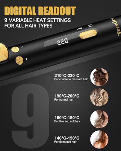 Terviiix Curling Iron 32mm, Automatic Rotating Curling Iron, Automatic Hair Curler for Long Hair, Ceramic Curling Wand Infused Argan Oil & Keratin with Clamp, 9 Heat Settings, Travel Insulated Pouch