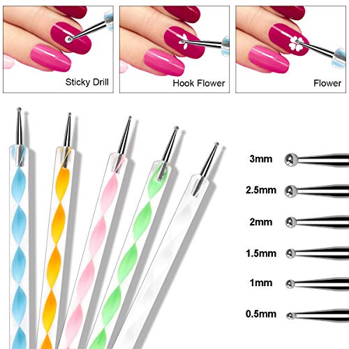 URAQT Nail Art Brushes Set, 15pcs Acrylic Nail Brush Painting Pen and 5pcs Nail Dotting Tools, Nail Pen Designer Nail Art Painting Kit for Diy & Professional Use