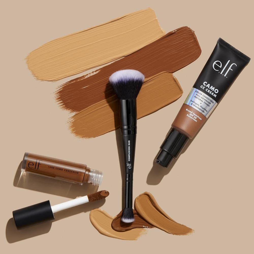 e.l.f. Concealer & Foundation Complexion Duo Brush, 2-in-1 Makeup Brush For Concealer & Liquid & Powder Foundation, Made With Synthetic Bristles