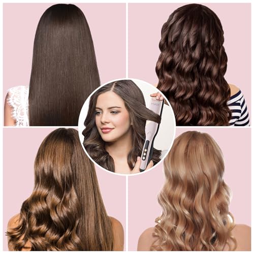 FTJKGH Hair Waver Hair Crimpers for Women - Hair Curler for Women and Girls Mermaid Wave Curling Iron Professional Crimping with 5 Heat Setting Anti-Scald Hair Care for Wide Deep Waves (Pink)