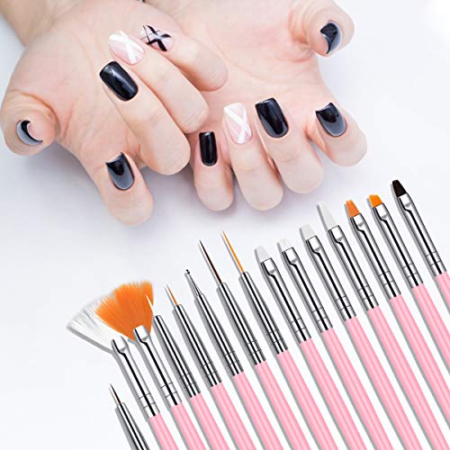 URAQT Nail Art Brushes Set, 15pcs Acrylic Nail Brush Painting Pen and 5pcs Nail Dotting Tools, Nail Pen Designer Nail Art Painting Kit for Diy & Professional Use