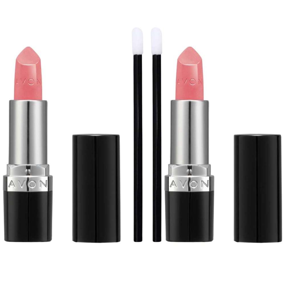 Avon Twinkle Pink Ultra Satin Lipstick Duo with Brushes