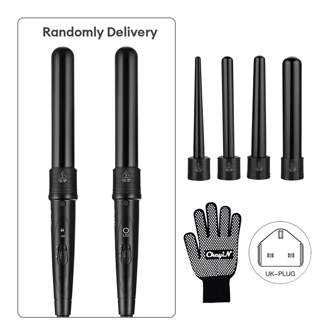 Ceramic Curling Wand, CkeyiN 5 in 1 Hair Curlers Wand with Temperature Control Professional Curling Iron for Long Short Thick Fine Hair, 360° Swivel, Black