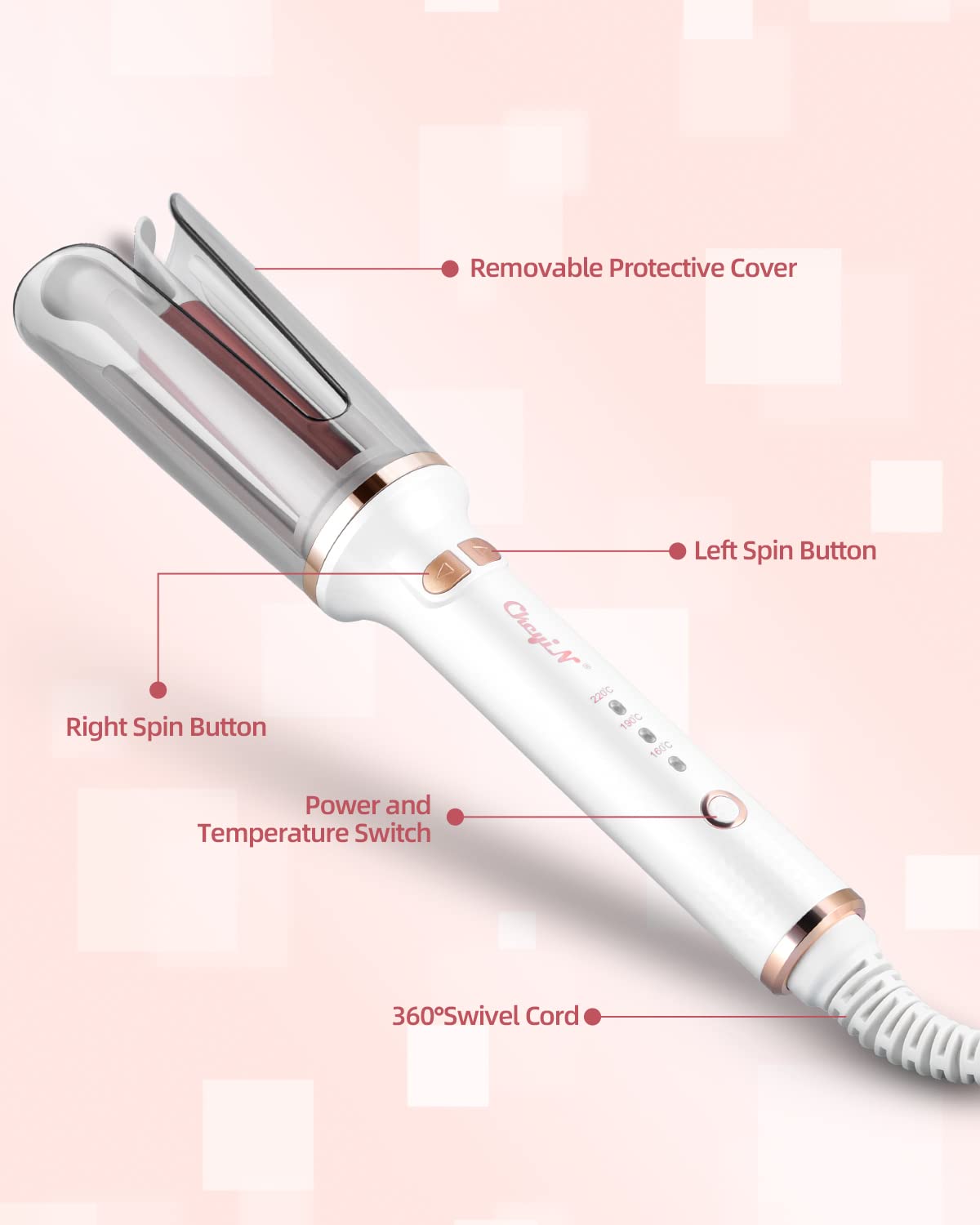 CkeyiN Automatic Hair Curler, 25mm Curling Tongs with 3-Speed Adjustable Temperature, Professional Anti-scalding Curling Iron for Long & Short Hair Styling, White, 1.0 Count