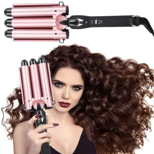 3 Barrel Curling Iron, 25mm Hair Curler Hair Waver Wand Adjustable Temperature with 2 Temperature Control for Long or Short Hair Styling, Curling Iron Large Wave Ceramic Wide Hair Crimpers