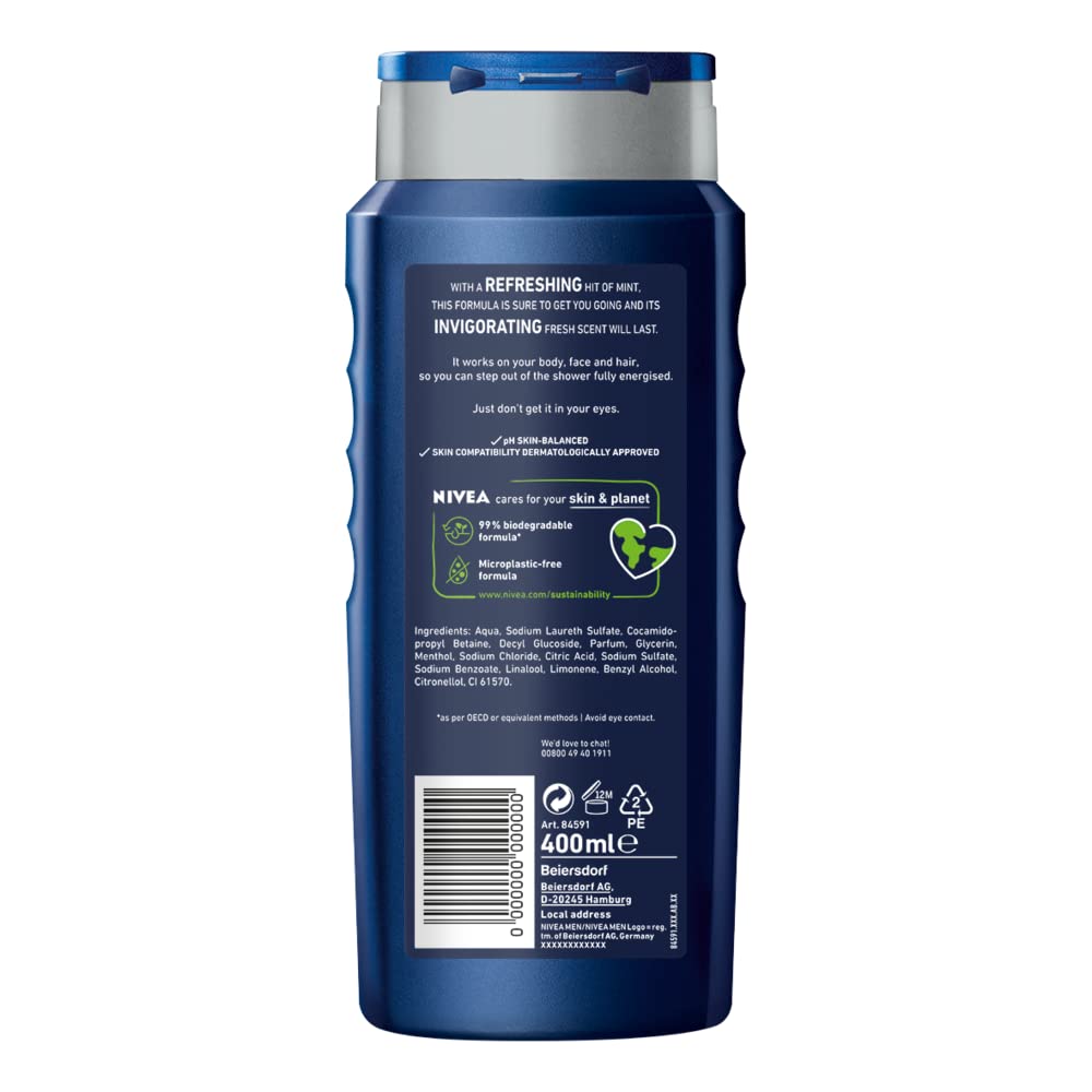 NIVEA MEN Energy Shower Gel - All-in-One Mint Body Wash