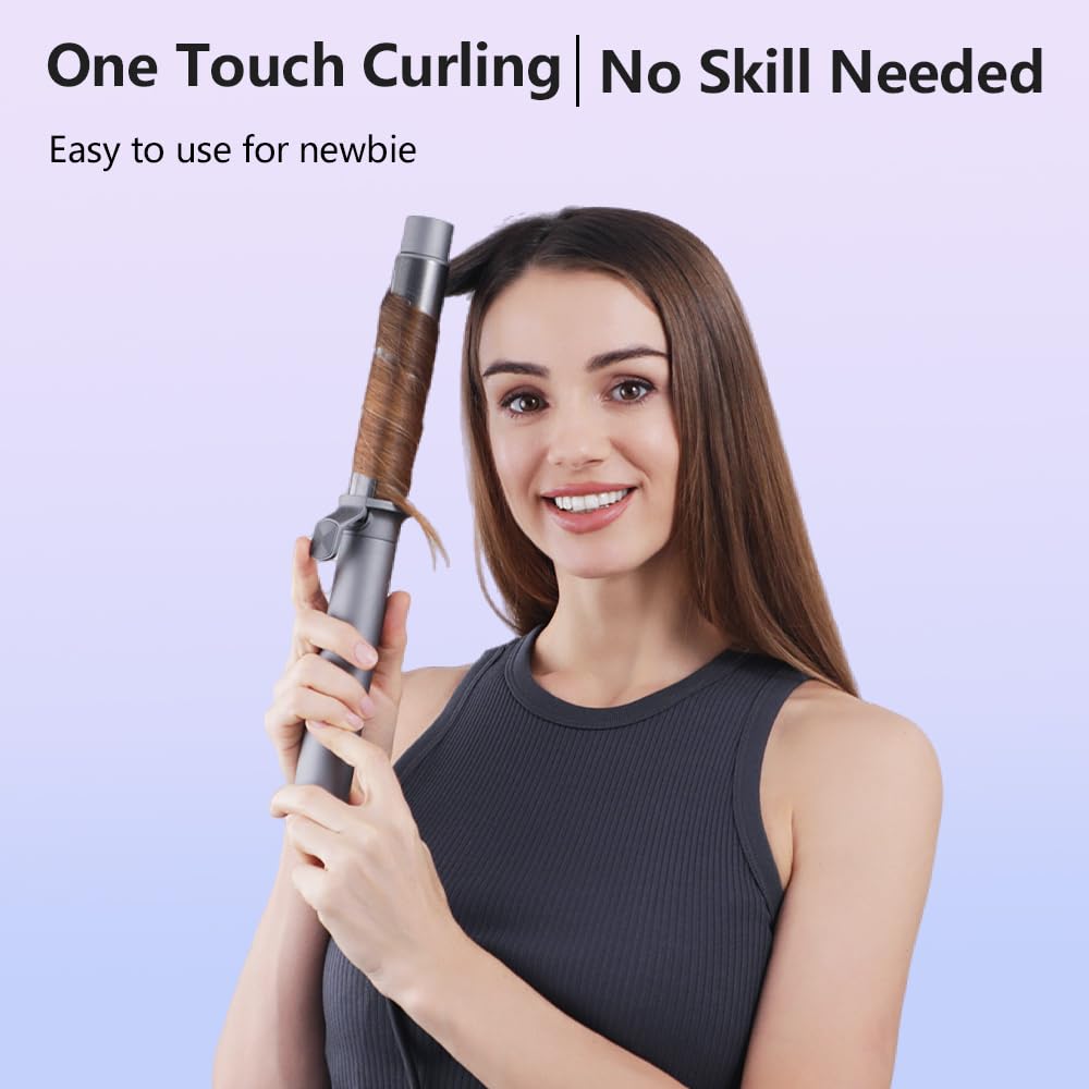 Faszin Hair Curler Curling Wand, Newbie One-Touch Automatic Curling Iron for Long Hair & Short Hair, Professional 32mm Rotating Beach Waver Curling Tongs with LCD Display&5 Adjustable Temper(Gray)