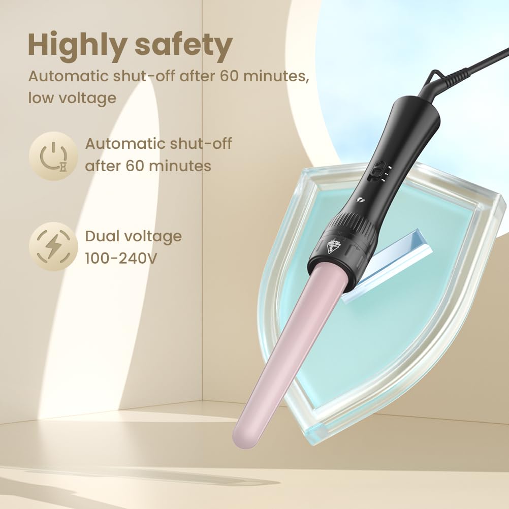 Hair Curling Wand Iron Tongs, 5 in 1 Hair Curler for Long Hair 10mm-32mm with 2 Crocodile Clips 1 Anti-Scald Silicone Gloves, PTC Ceramic LCD 180°C & 210°C