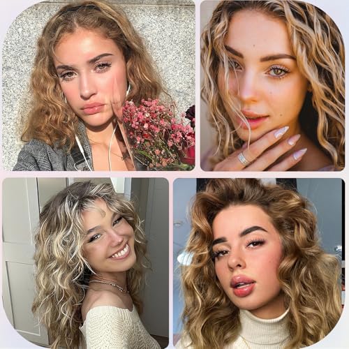 FTJKGH Hair Waver Hair Crimpers for Women - Hair Curler for Women and Girls Mermaid Wave Curling Iron Professional Crimping with 5 Heat Setting Anti-Scald Hair Care for Wide Deep Waves (Pink)