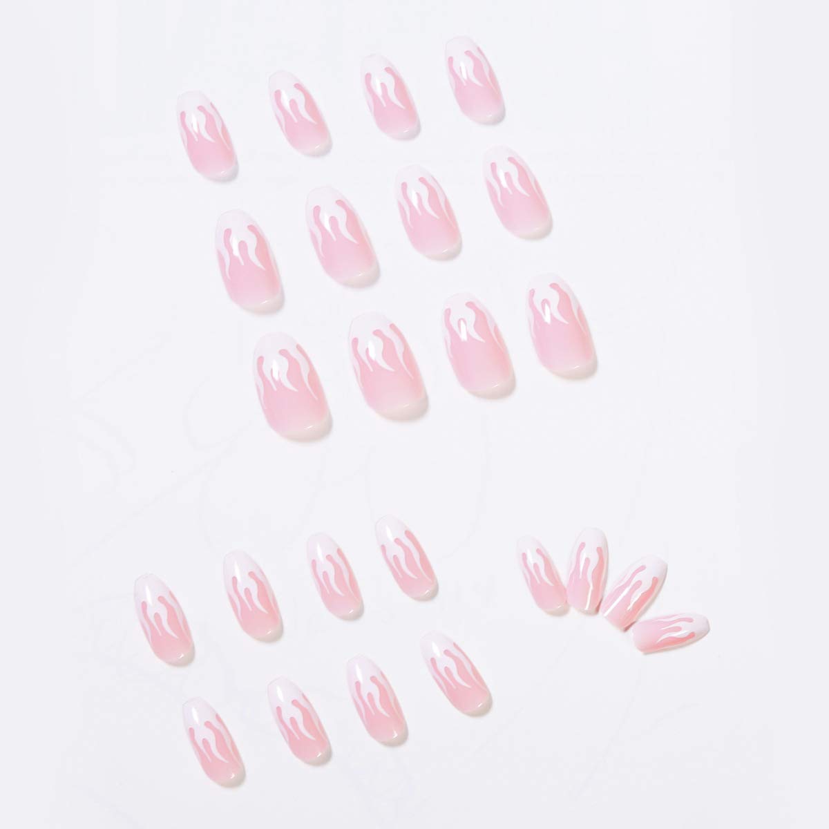 24PCS Short False Nails with Glue Stickers, Coffin Ballerina Fire Design Full Cover Acrylic Nails Press on Nails no Glue,Pink Flame French Fake Nails Stick on Nails for Women and Girls Nail Art.