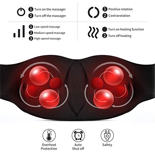 Neck Massager, Deep Tissue 3D Kneading, by iKristin, Portable, with Heat, Shiatsu Massager for Neck, Back, Shoulder, Foot and Leg, at Home and Car, Suitable for Women and Men (Black)