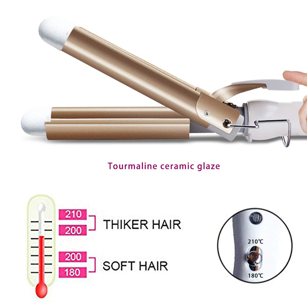 3 Barrel Hair Curler, 25mm Hair Waver Curling Iron Wand Adjustable Temperature with 2 Temperature Control for Long or Short Hair Styling, Curling Iron Large Wave Ceramic Wide Hair Crimpers, Gold