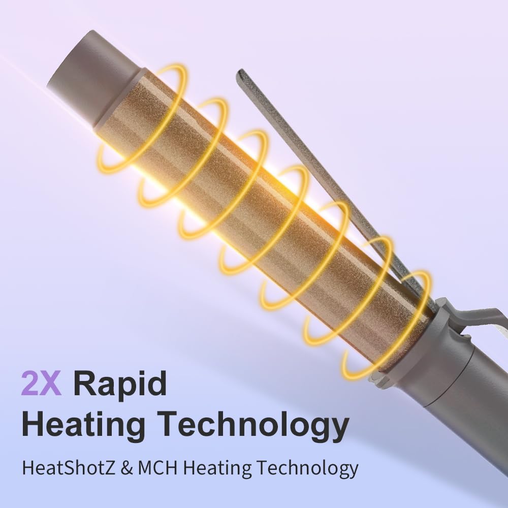 Faszin Hair Curler Curling Wand, Newbie One-Touch Automatic Curling Iron for Long Hair & Short Hair, Professional 32mm Rotating Beach Waver Curling Tongs with LCD Display&5 Adjustable Temper(Gray)