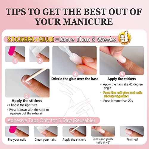 Ceboic 24Pcs Square False Nails Short, Pink Gradient French Tip Nude Press on Nails, Glossy Removable Glue on Nails with Glue Stickers, Acrylic Full Cover Stick on Nails for Women and Girls