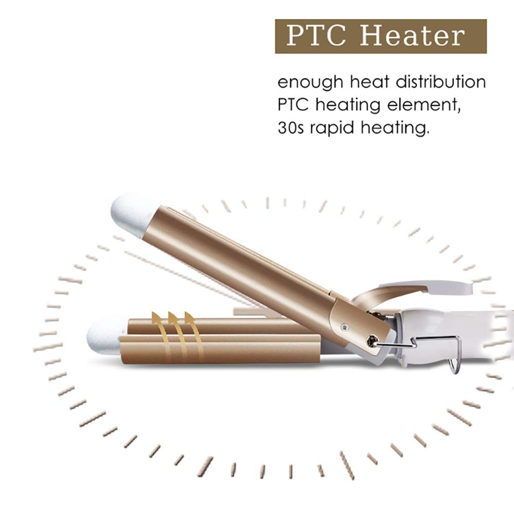 3 Barrel Hair Curler, 25mm Hair Waver Curling Iron Wand Adjustable Temperature with 2 Temperature Control for Long or Short Hair Styling, Curling Iron Large Wave Ceramic Wide Hair Crimpers, Gold