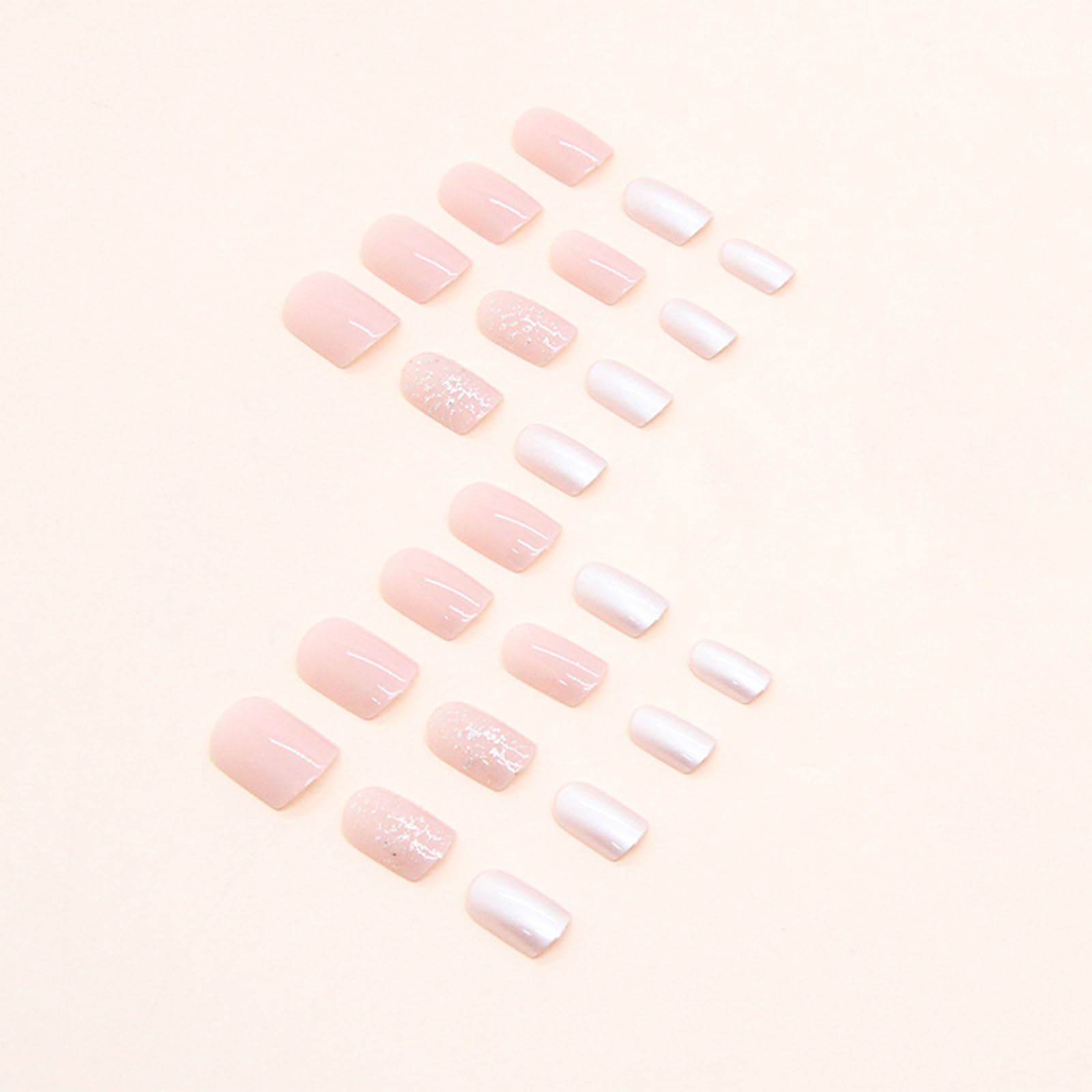 24pcs Short False Nails Square Stick on Nails Glitter Pink Press on Nails Removable Glue-on Nails Fake Nails Women Girls Nail Art Accessories