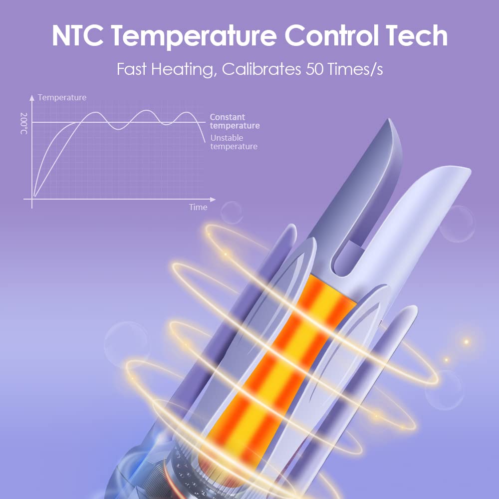 Faszin Hair Curler, Curling Tongs 32mm, Curling Iron 360° Rotating, Automatic Hair Curlers Wand for Long Hair, with Double Anti-Scald, 3-Levels Temperature Control