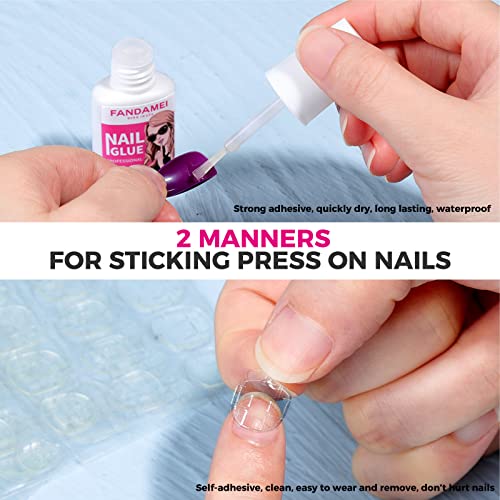 24 Packs 576PCS Matte Press on Nails Medium Length, FANDAMEI Medium Coffin Fake Nails Full Cover, Acrylic Short Ballerina False Nail tips with Nail Glue, Nail Adhesive Tabs, Nail File for Nail Art DIY